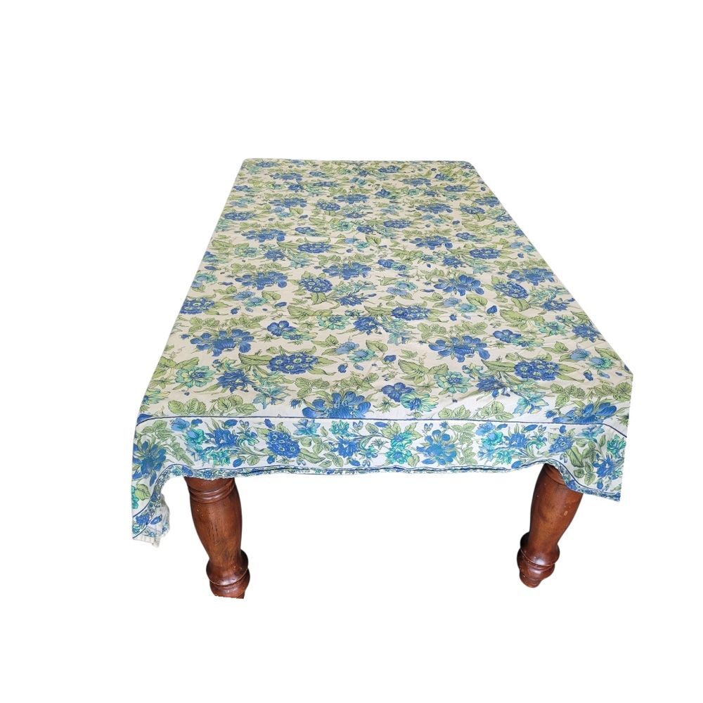 April Cornell Vintage Floral Blue and Green Tablecloth 76" × 58